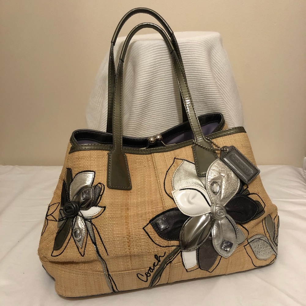 Coach Hampton Anniversary Straw/Leather Bag